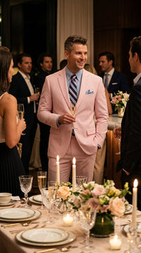 Men’s Pink Seersucker 2 Piece Suit, Lightweight Summer Dress Suit for Weddings, Prom, Parties, and Special Occasions