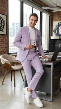Men’s Lavender Seersucker 2 Piece Suit, Lightweight Summer Blazer and Pants Set for Weddings, Parties, Prom, and summer fabric
