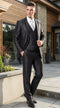 Men’s Black Three Piece Suit – Modern Fit 3PC Formal Suit with Vest for Wedding, Prom and Business Events Sharkskin Shiny Fabric