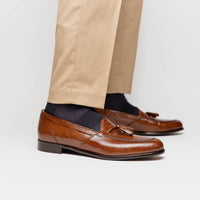 Zelli Franco Cognac Lizard Tassel Loafer with Classic Apron Toe