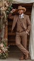 Men’s Light Brown Western 3 Piece Suit – Classic Country Style Blazer Vest Pants Set, Formal Cowboy Suit Toast