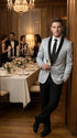 Men’s Silver and Black Floral Blazer – Elegant Formal Tuxedo Style Blazer Jacket for Wedding, Party, Prom and Evening Wear