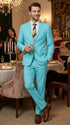 Men’s Aqua Blue 2 Piece 2 Button Suit, Formal Dress Suit for Weddings, Prom, Parties, Summer Events, Turquoise Light blue