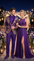 Men’s Purple and Gold Sequin Suit with Pants – Luxury Prom, Wedding and Party Blazer