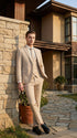 Mens Sand Beige 3 Piece Suit – Double breasted Vest Formal Suit Set and Dress Pants in Champaign Natural Summer Color