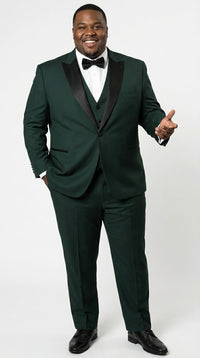 Men’s Hunter Green Tuxedo Suit 3 Piece – One Button Peak Lapel Designer Formal Suit for Wedding, Light Weight Wool By Statement Dark Green