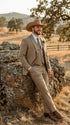 Mens Sharkskin Dark Taupe Tan with sheen Western 3 Piece Suit – Classic Country Style Blazer Vest Pants Set, Formal Cowboy Suit Outfit