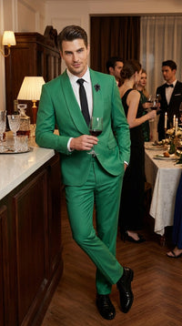 Men’s Emerald Green Tuxedo Suit – Emerald Green Formal Tuxedo with Shawl Lapel Jacket Trousers for Prom, Wedding in Augusta Green