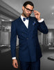 Mens Classic Wool Double Breasted Suit in Sapphire Blue