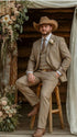 Mens Sharkskin Dark Taupe Tan with sheen Western 3 Piece Suit – Classic Country Style Blazer Vest Pants Set, Formal Cowboy Suit Outfit