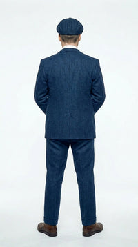 Men’s Blue 3 Piece Suit, Thomas Shelby Inspired Vintage Formal Suit Herringbone Tweed 1920s fabric
