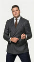 Men’s Charcoal Double Breasted Blazer, Formal Wedding Business Casual Sport Coat Jacket Wool Fabric