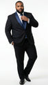 Men’s Black Suit with Navy Blue Lapel – Elegant Formal Tuxedo Style Suit for Wedding, Prom, Party and Evening Wear