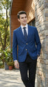 Men’s Sapphire Indigo Cobalt Blue Blazer with Gold Buttons – Classic Single Breasted Formal Business Jacket for Office, Wedding