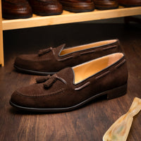 Zelli Franco Classic Tassel Loafers in Nicotine Suede Goatskin