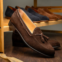 Zelli Franco Classic Tassel Loafers in Nicotine Suede Goatskin