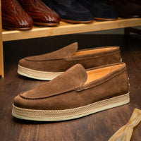 Zelli Amato Handcrafted Suede Espadrille Loafer in Dark Brown