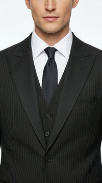 Vitali Mens Black Tone on Tone Shadow Stripe Vested Suit Set – 3 Piece Modern Fit Pinstripe Two Buttons