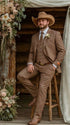Men’s Light Brown Western 3 Piece Suit – Classic Country Style Blazer Vest Pants Set, Formal Cowboy Suit Toast