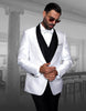 Mens Vested One Button Shawl Tuxedo in Geometric Chain Print in White