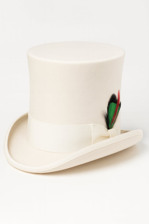 Victorian Steampunk Top Hat - 1800 19th Century - Dressy Loden Felt Top White Hat