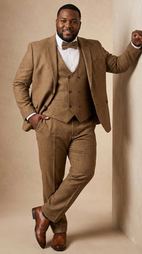 Mens Mocca Brown Taupe textured 1920s Great Gatsby Inspired Suit – Vintage Three Piece Retro Formal Suit Peak Lapel