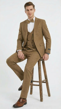 Mens Mocca Brown Taupe textured 1920s Great Gatsby Inspired Suit – Vintage Three Piece Retro Formal Suit Peak Lapel