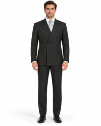 Mens Double Breasted Gangster Bold Pinstripe Suit in Black
