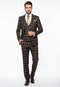Men’s Brown Plaid Windowpane Three-Piece Suit Set – Classic Slim Fit Jacket, Double-Breasted Vest and Modern Fit Pants By Rossiman