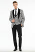 Men’s Black and White Houndstooth Tuxedo Set with Velvet Shawl Lapel | 3-Piece Formal Suit with Double-Breasted Vest