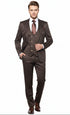 Men’s Chocolate Brown Textured 3-Piece Suit – Luxury Double-Breasted Vest Formal Set