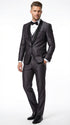 Men’s Shiny Sateen Charcoal Gray Tuxedo 3 Piece Suit with Black Shawl Lapel | Formal Wedding Prom Suit Sharkskin