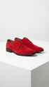Men’s Red Suede Tuxedo Dress Shoes | Formal Lace-Up Wingtip Shoes for Wedding, Prom & Party - Velvet Shoe