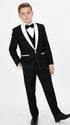 Boys Black Tuxedo Suit with White Shawl Lapel and Bow Tie | Formal Wedding & Prom Outfit Set