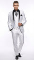 Men’s White Shiny Flashy Fabric Tuxedo Suit with Black Shawl Lapel | Luxury Formal Wedding and Evening Suit Sharkskin Metallic Fabric