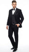 Men's Black Vested Tuxedo Suit with Patterned Lapel – Classic Formal Suit for Wedding, Party and Evening Events