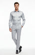 Men’s Silver Satin Dress Shirt and Pants Set – Luxury Slim Fit Outfit for Parties, Weddings, and Formal Events