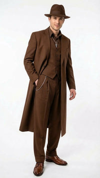 Men’s Brown 1920s Zoot Suit – Long Gangster Mafia Suit Vintage Three-Piece Costume Set Pachuco Style