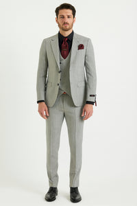 Men’s 3-Piece Light Grey Pinstripe Suit with Vest – Classic Business, Wedding, and Formal Attire