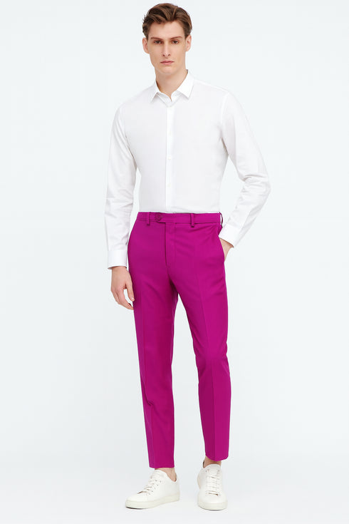 Men’s Fuchsia Dress Pants – Slim Fit Stylish Formal Trousers for Parties in Hot Pink Color