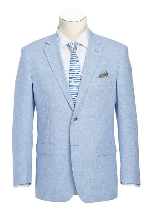 (36S, 38R, 42R, 44S) Regular Fit Linen/Cotton Light Blue Sport Coat