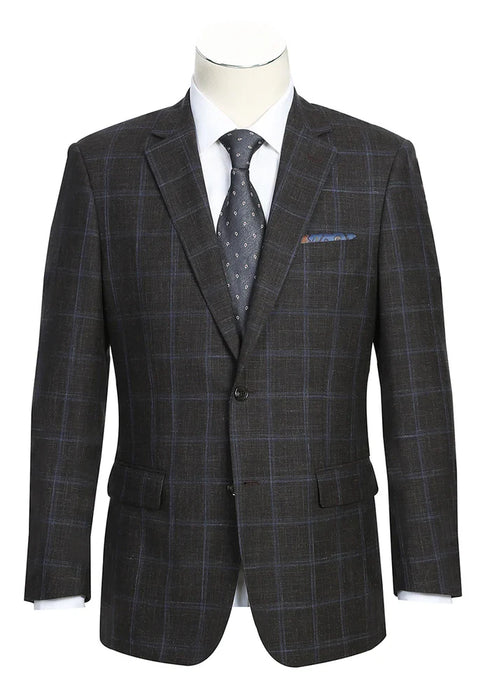 Regular Fit Wool & Linen Brown Plaid Blazer