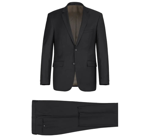 (38R, 38S) 100% Virgin Wool Regular Fit Black Suit