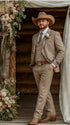 Mens Sharkskin Dark Taupe Tan with sheen Western 3 Piece Suit – Classic Country Style Blazer Vest Pants Set, Formal Cowboy Suit Outfit