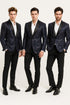 Men’s Navy Blue Sequin Tuxedo Jacket with Black Satin Shawl Lapel – Luxury Prom and Wedding Blazer