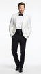 Men's White Dinner Jacket Tuxedo Blazer with Black Satin Shawl Lapel With Black Tuxedo Pants