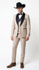 Men’s Beige Pinstripe Western 3 Piece Tuxedo Suit with Black Shawl Lapel, Formal Cowboy Wedding Prom Suit in Tan Khaki Color