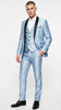 Men’s Light Blue Shiny 3 Piece Suit with Black Shawl Lapel | Formal Wedding Prom Suit - Sateen Sharskin Suit
