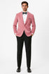 Mens Pink Velvet Tuxedo Dinner Jacket with Shawl Lapel – Slim Fit Blazer for Weddings, Prom in Rose Gold Color