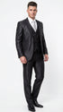 Men’s Black Three Piece Suit – Modern Fit 3PC Formal Suit with Vest for Wedding, Prom and Business Events Sharkskin Shiny Fabric